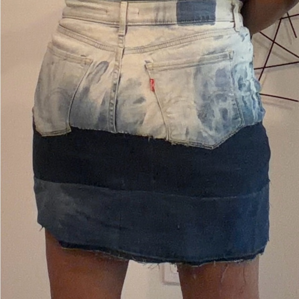 Custom Levi Patchwork Distressed Denim Mini Skirt - Blue - Picture 5 of 6